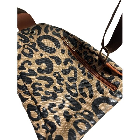 Leopard Print Sling Backpack With Multiple Zippered Pockets & Adjustable Strap - Picture 5 of 9